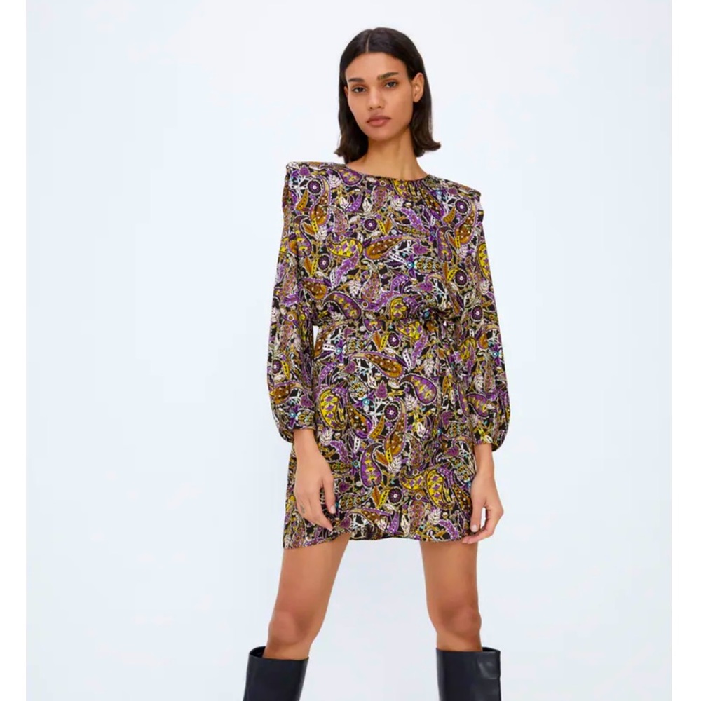 Zara Paisley Print Long Sleeve Mini Dress, XS, NWT